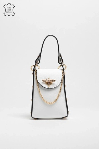 Bolso Abeja De Mano De Piel Blanco