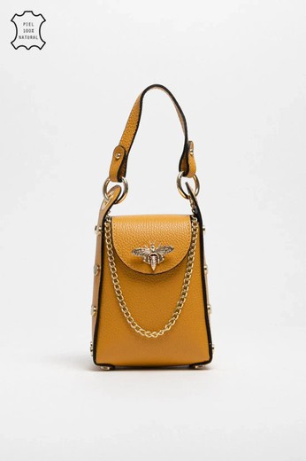 Bolso Abeja De Mano De Piel Mostaza