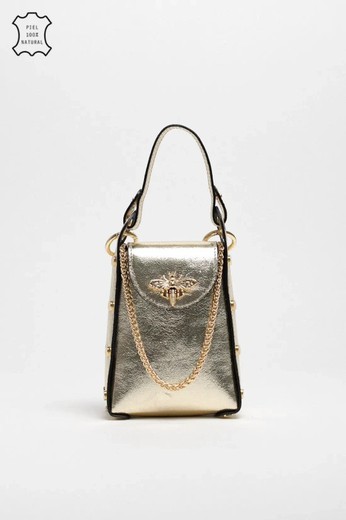 Bolso Abeja De Mano De Piel Oro