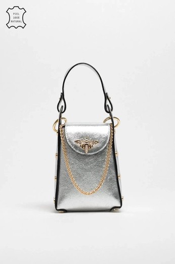 Bolso Abeja De Mano De Piel Plata