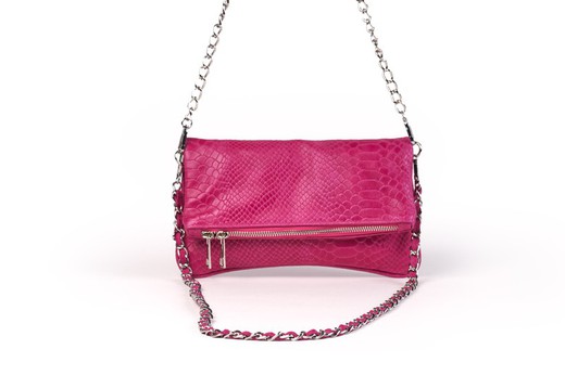 Bolso de piel doble cadena fucsia