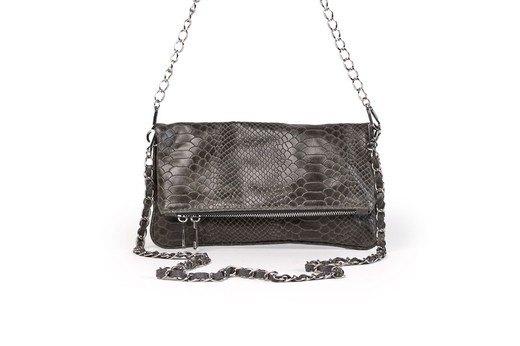 Bolso de piel doble cadena gris