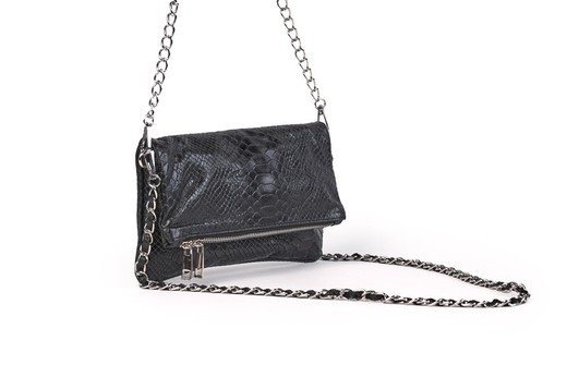 Bolso de piel doble cadena negro