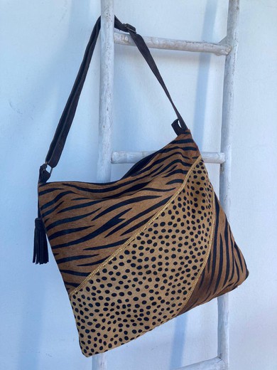 Bolso de Piel Shopper Animal Print de Leopardo Camel