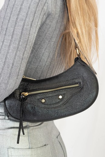 Bolso Hobo Biker De Piel Negro