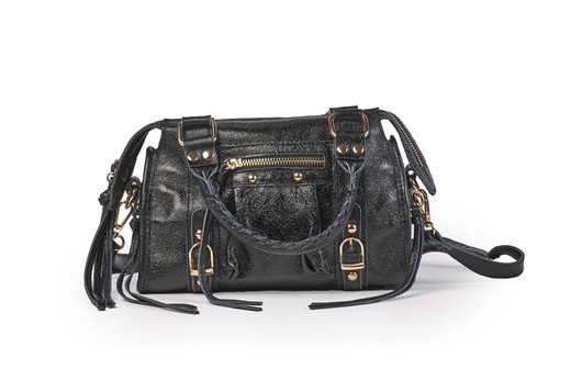 Bolso pequeño de piel negro metalizado