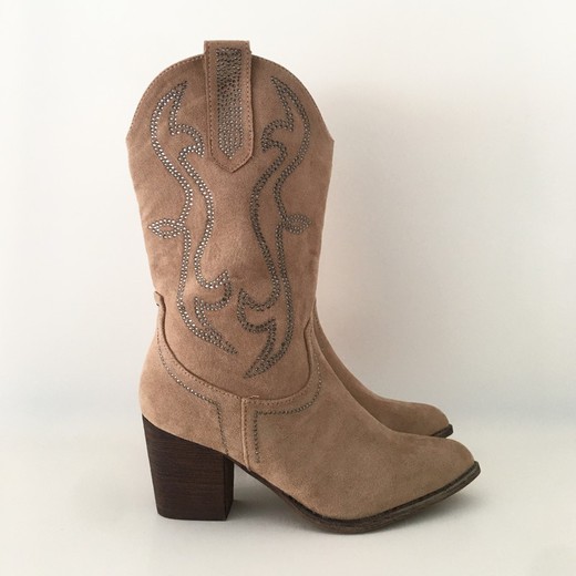 Bota Cowboy Con Brillo Taupe