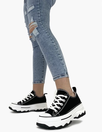 Zapatilla De Lona Con Plataforma Negro