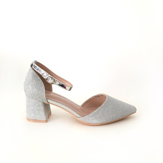 Zapato De Fiesta Con Tacón Ancho Plata