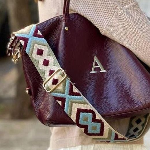 Asa de bolso multicolor Granate-Verde-Beige