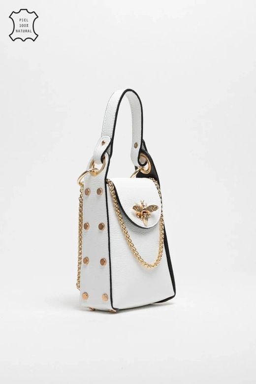Bolso Abeja De Mano De Piel Blanco