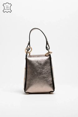 Bolso Abeja De Mano De Piel Bronce Metalizado