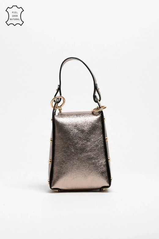 Bolso Abeja De Mano De Piel Bronce Metalizado
