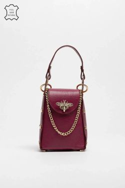 Bolso Abeja De Mano De Piel Granate