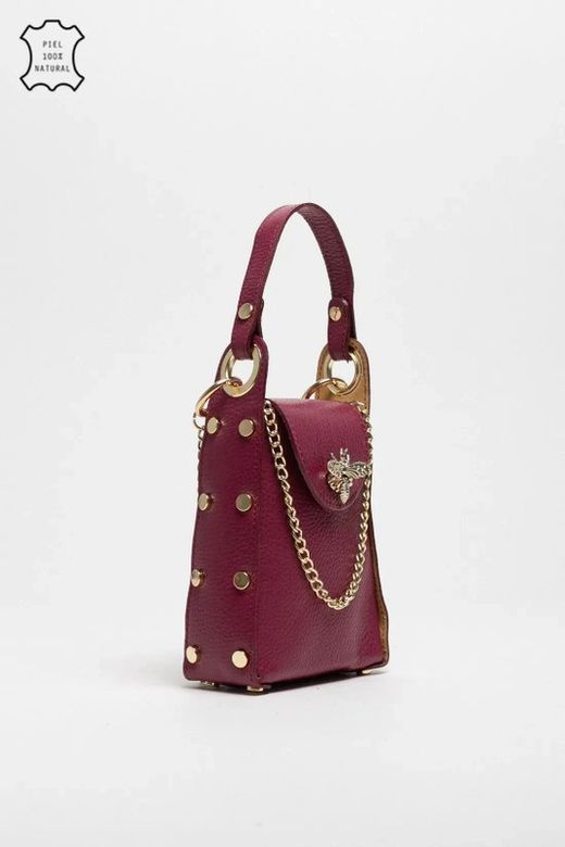 Bolso Abeja De Mano De Piel Granate