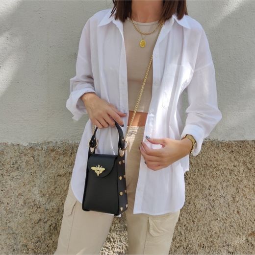 Bolso Abeja De Mano De Piel Negro