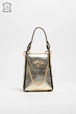Bolso Abeja De Mano De Piel Oro