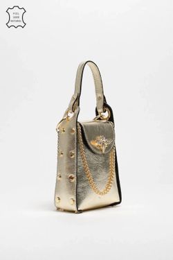 Bolso Abeja De Mano De Piel Oro