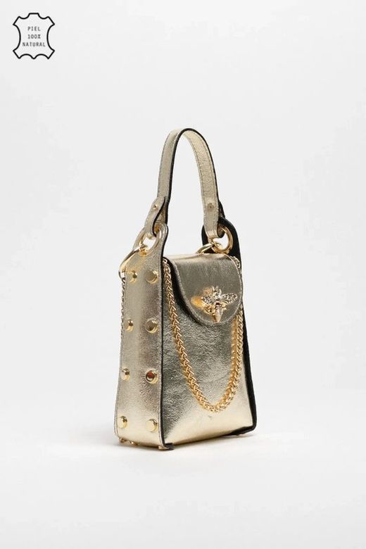 Bolso Abeja De Mano De Piel Oro
