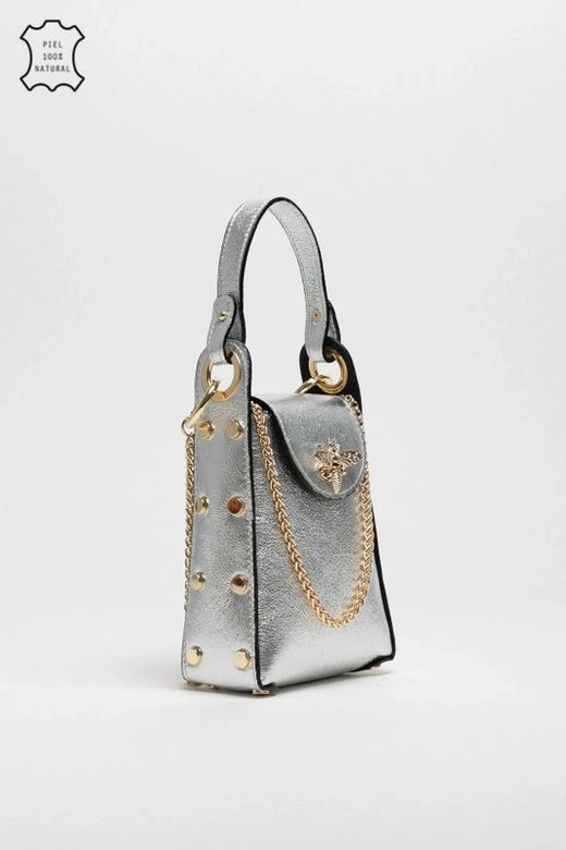 Bolso Abeja De Mano De Piel Plata