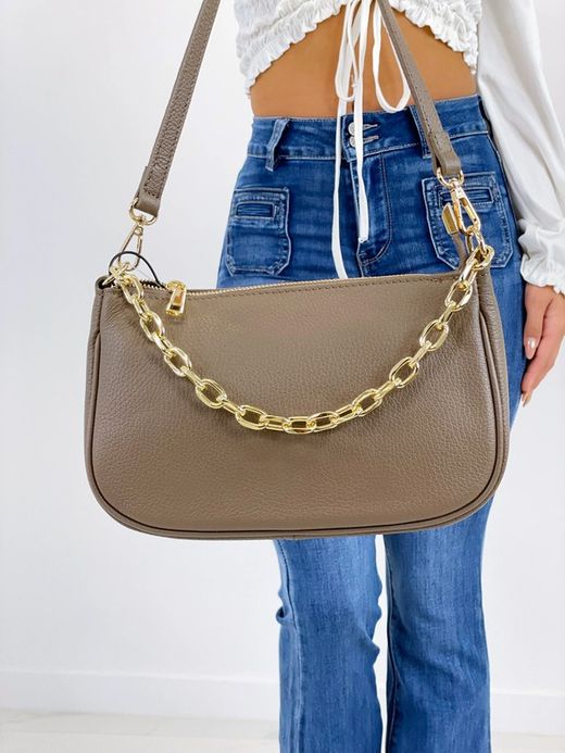 Bolso anele de piel para mujer taupe
