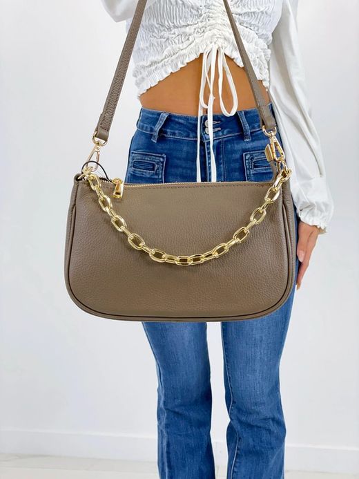 Bolso anele de piel para mujer taupe