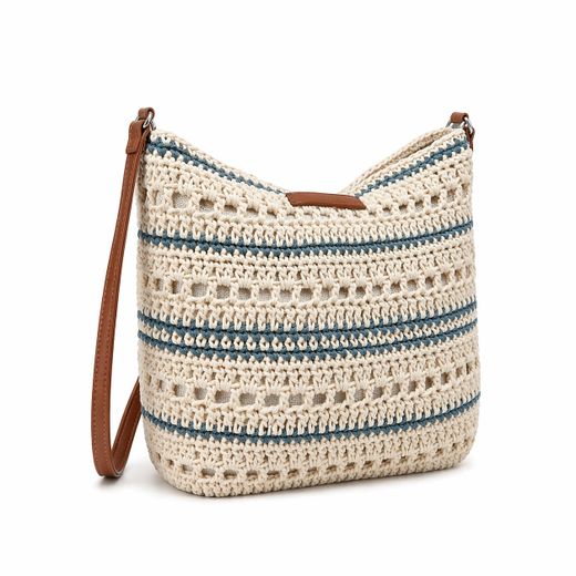 Bolso Bandolera Efecto Rafia Azul