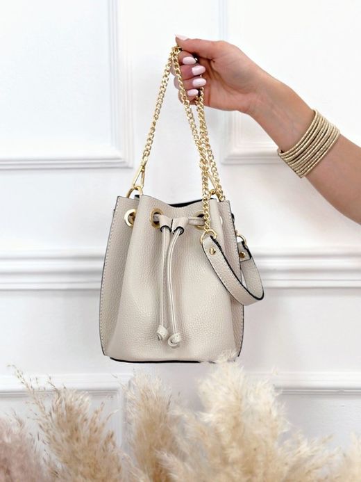 Bolso bombonera de piel beige
