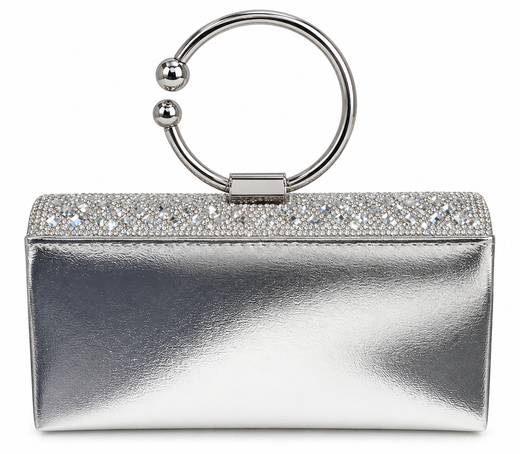 Bolso De Fiesta Tipo Clutch Con Asa Plateado