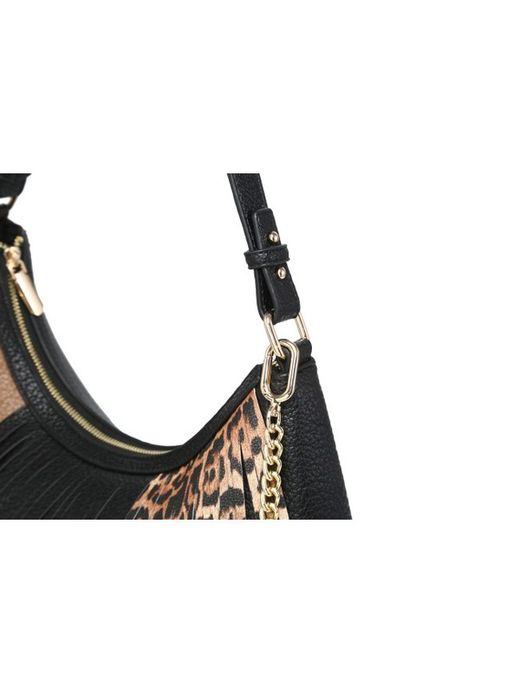 Bolso De Flecos Con Estampado Animal Print Negro