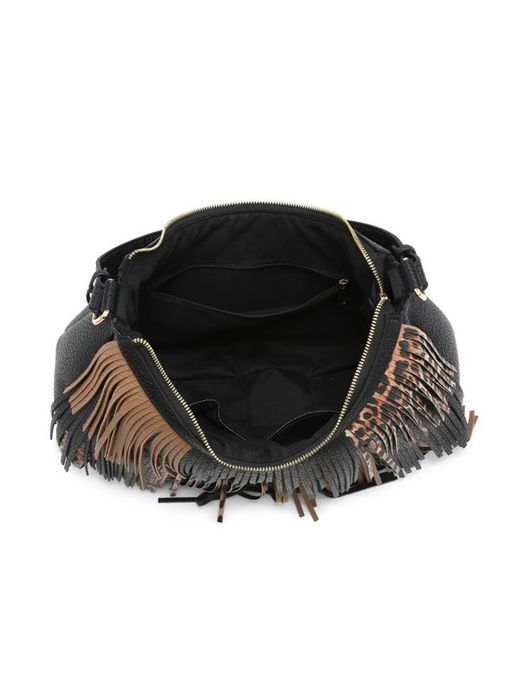 Bolso De Flecos Con Estampado Animal Print Negro