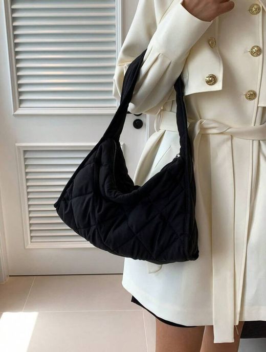 Bolso de Hombro Pequeño Acolchado Negro