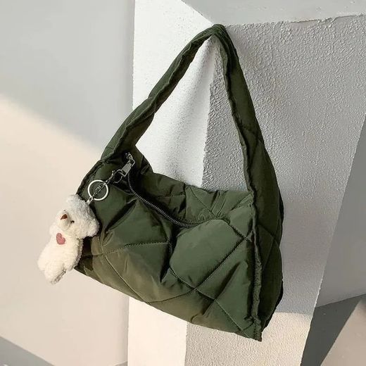 Bolso de Hombro Pequeño Acolchado Verde Khaki