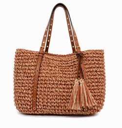 Bolso De Hombro Tote Rafia Teja