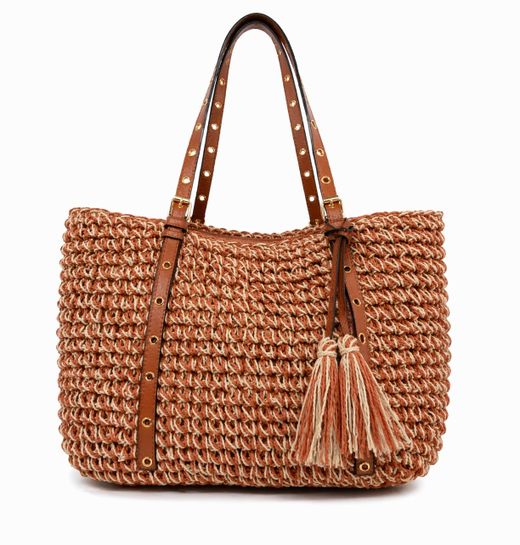 Bolso De Hombro Tote Rafia Teja