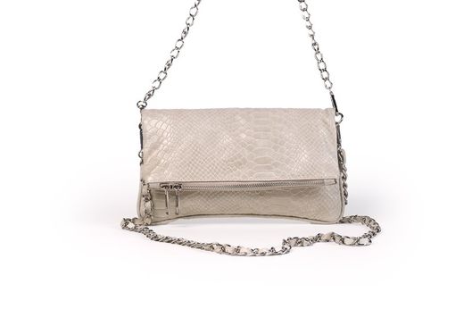 Bolso de piel doble cadena beige