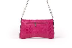 Bolso de piel doble cadena fucsia