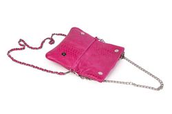 Bolso de piel doble cadena fucsia