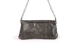 Bolso de piel doble cadena gris