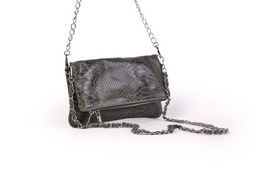 Bolso de piel doble cadena gris