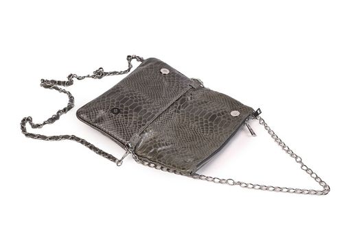 Bolso de piel doble cadena gris