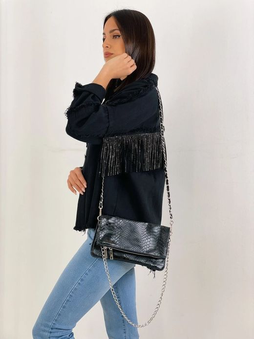 Bolso de piel doble cadena negro