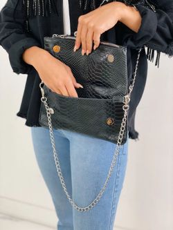 Bolso de piel doble cadena negro