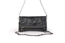 Bolso de piel doble cadena negro