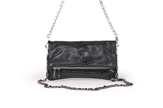 Bolso de piel doble cadena negro