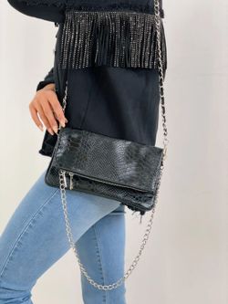 Bolso de piel doble cadena negro