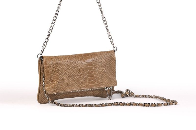 Bolso de piel doble cadena taupe bandolera — Gueliz
