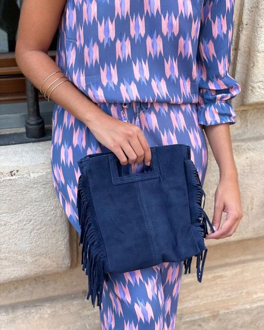 Bolso De Piel Savannah Con Flecos Azul Denim