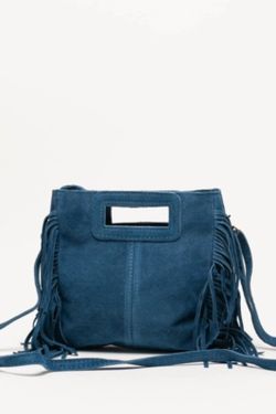 Bolso De Piel Savannah Con Flecos Azul Denim