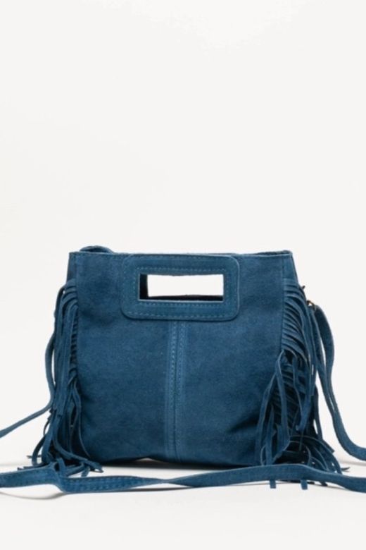 Bolso De Piel Savannah Con Flecos Azul Denim